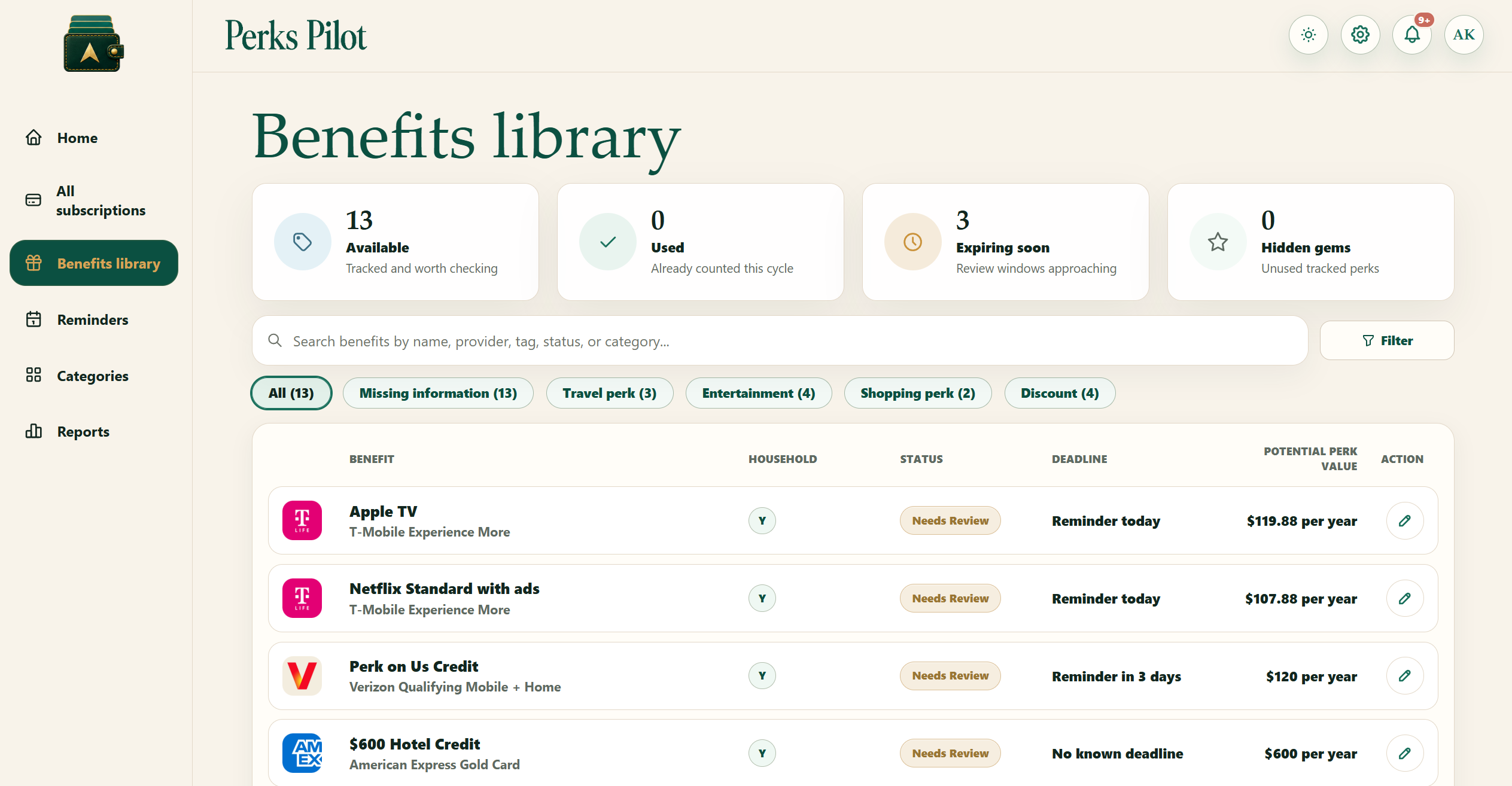 Perks Pilot benefits library